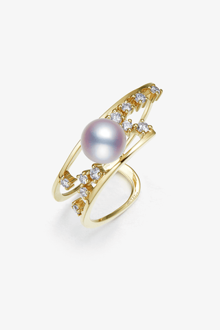 Lab Diamond and Akoya Pearl Ring in 14k Yellow/White Gold
