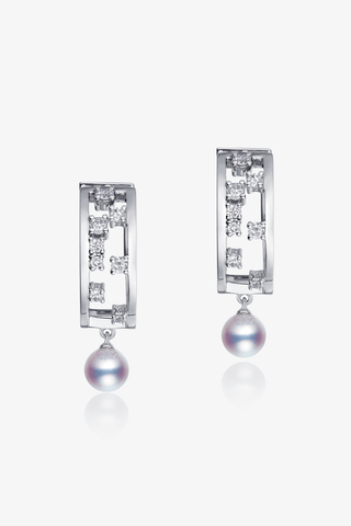 Lab Diamond and Akoya Pearl Hoop Earrings in 14k Yellow/White Gold
