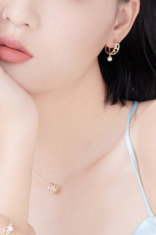 Lab Diamond and Akoya Pearl Hoop Earrings in 14k Yellow/White Gold