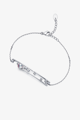 Lab Diamond and Akoya Pearl Bracelet in 14k Yellow/White Gold