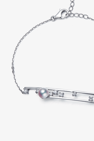 Lab Diamond and Akoya Pearl Bracelet in 14k Yellow/White Gold