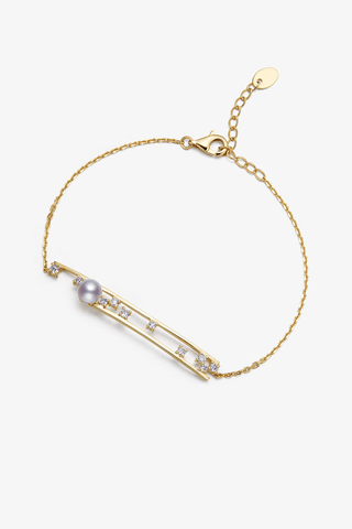 Lab Diamond and Akoya Pearl Bracelet in 14k Yellow/White Gold