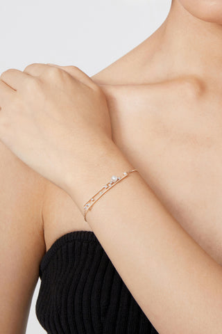 Lab Diamond and Akoya Pearl Bracelet in 14k Yellow/White Gold