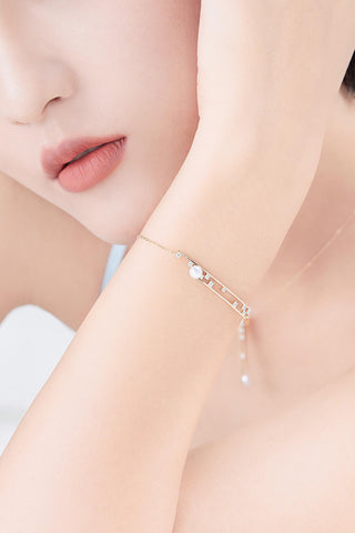 Lab Diamond and Akoya Pearl Bracelet in 14k Yellow/White Gold
