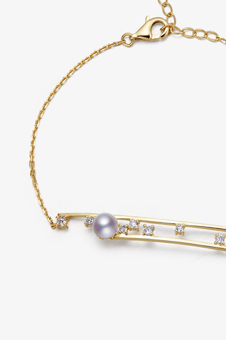Lab Diamond and Akoya Pearl Bracelet in 14k Yellow/White Gold