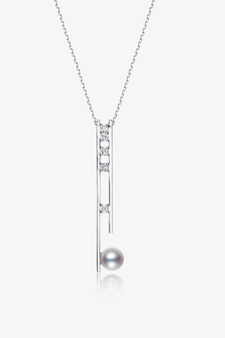 Lab Diamond and Akoya Pearl Necklace in 14k Yellow/White Gold