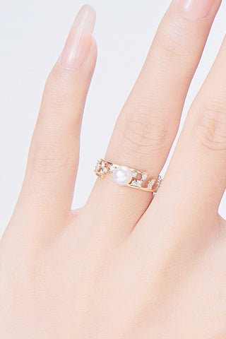 Lab Diamond and Akoya Pearl Double loops Ring in 14k Yellow/White Gold