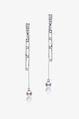 Lab Diamond and Akoya Pearl Drop Earrings in 14k Yellow/White Gold
