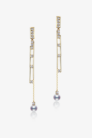 Lab Diamond and Akoya Pearl Drop Earrings in 14k Yellow/White Gold