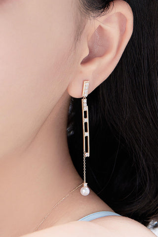 Lab Diamond and Akoya Pearl Drop Earrings in 14k Yellow/White Gold