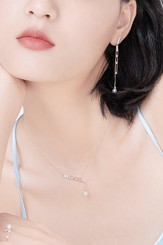 Lab Diamond and Akoya Pearl Drop Earrings in 14k Yellow/White Gold