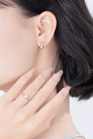 Lab Diamond and Akoya Pearl Stud Earrings in 14k Yellow/White Gold