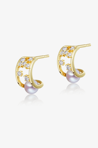 Lab Diamond and Akoya Pearl Stud Earrings in 14k Yellow/White Gold