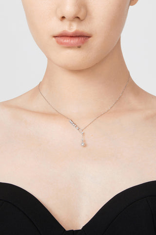 Lab Diamond and Akoya Pearl Drop Necklace in 14k Yellow/White Gold