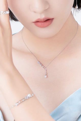 Lab Diamond and Akoya Pearl Drop Necklace in 14k Yellow/White Gold