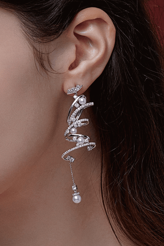 Lab Diamond and Akoya Pearl Drop Earrings in White Gold - Medium - Zaiyou Jewelry