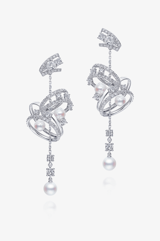Lab Diamond and Akoya Pearl Drop Earrings in White Gold - Small - Zaiyou Jewelry