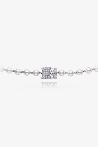 Lab Diamond and Akoya Pearl Long Necklace in White Gold - Zaiyou Jewelry