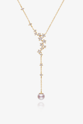 Lab Diamond and Akoya Pearl Necklace in Yellow/White Gold - Zaiyou Jewelry