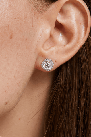 Cushion-cut Lab Diamond Halo Stud Earrings in White Gold - Zaiyou Jewelry