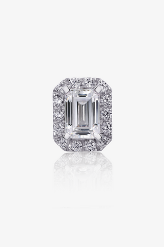 Emerald-cut Lab Diamond Halo Pendant in White Gold - Zaiyou Jewelry