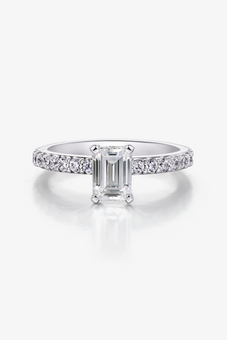 Emerald-cut Lab Diamond Engagement Ring in white gold - Zaiyou Jewelry