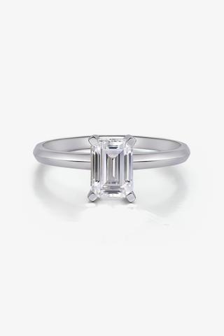 Emerald-cut Lab Diamond Solitaire Engagement Ring in White Gold - Zaiyou Jewelry