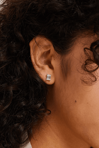 Emerald-cut Lab Diamond Solitaire Stud Earrings in white gold - Zaiyou Jewelry