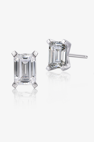 Emerald-cut Lab Diamond Solitaire Stud Earrings in white gold - Zaiyou Jewelry