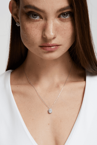 Oval Lab Diamond Halo Pendant in White Gold - Zaiyou Jewelry