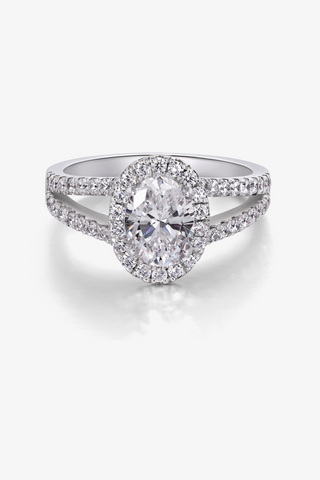 Oval Lab Diamond Halo Engagement Ring in White Gold - Zaiyou Jewelry