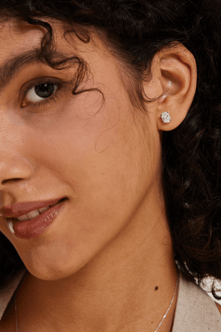 Oval-cut Lab Diamond Solitaire Stud Earrings in White Gold - Zaiyou Jewelry