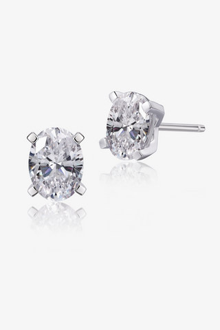 Oval-cut Lab Diamond Solitaire Stud Earrings in White Gold - Zaiyou Jewelry