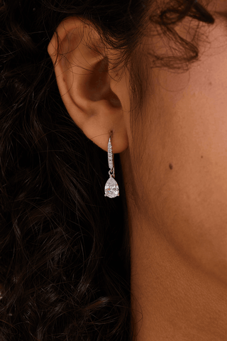 Pear Lab Diamond Drop Earrings in white gold - Zaiyou Jewelry