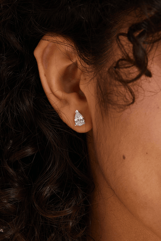 Pear-cut Lab Diamond Solitaire Stud Earrings in White Gold - Zaiyou Jewelry