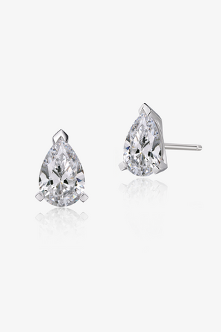 Pear-cut Lab Diamond Solitaire Stud Earrings in White Gold - Zaiyou Jewelry