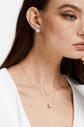Princess-cut Lab Diamond Halo Pendant in White Gold - Zaiyou Jewelry
