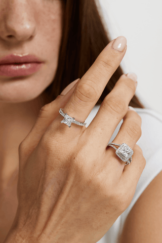 Princess-cut Lab Diamond Halo Engagement Ring in White Gold-2 - Zaiyou Jewelry