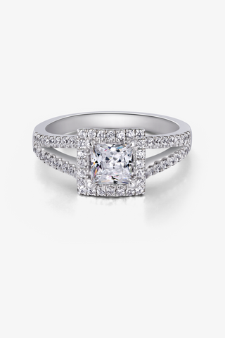 Princess-cut Lab Diamond Halo Engagement Ring in White Gold - Zaiyou Jewelry