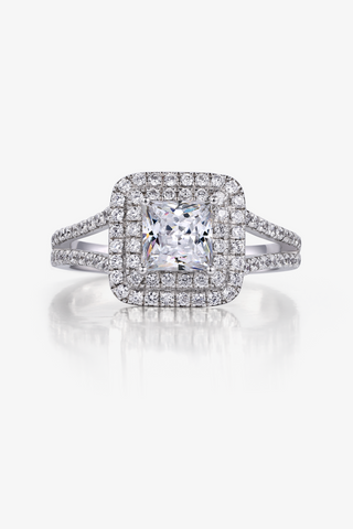 Princess-cut Lab Diamond Halo Engagement Ring in White Gold-2 - Zaiyou Jewelry