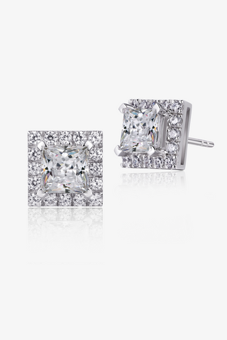 Princess-cut Lab Diamond Halo Stud Earrings in White Gold - Zaiyou Jewelry