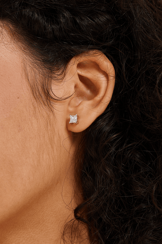 Princess-cut Lab Diamond Solitaire Stud Earrings in White Gold - Zaiyou Jewelry