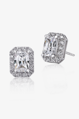 Radiant-cut Lab Diamond Halo Stud Earrings in White Gold - Zaiyou Jewelry