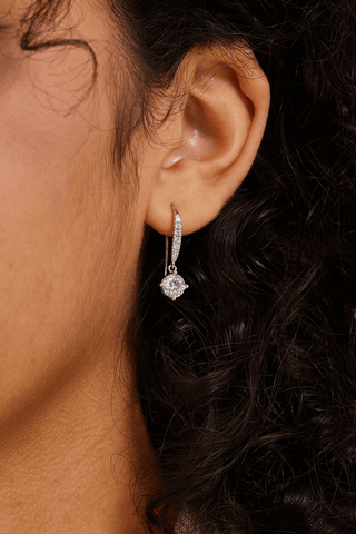 Round Lab Diamond Drop Earrings in white gold - Zaiyou Jewelry
