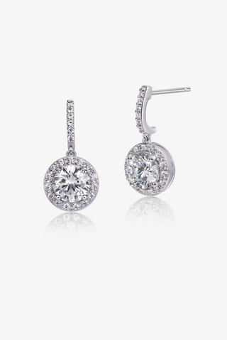Round Lab Diamond Halo Drop Earrings in White Gold - Zaiyou Jewelry