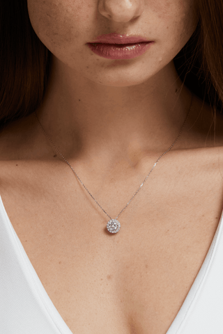 Round Lab Diamond Halo Pendant in White Gold - Zaiyou Jewelry