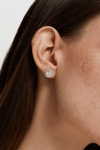 Round Lab Diamond Halo Stud Earrings in White Gold - Zaiyou Jewelry