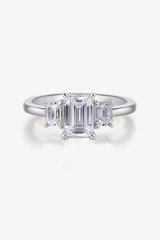 Three Stone Emerald-cut Lab Diamond Engagement Ring in White Gold - Zaiyou Jewelry