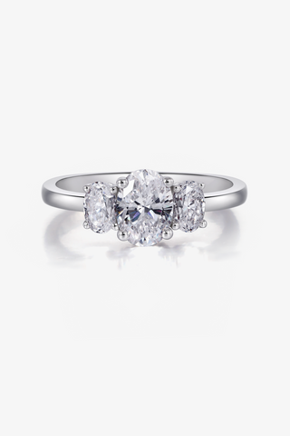 Three Stone Oval Lab Diamond Engagement Ring in White Gold - Zaiyou Jewelry