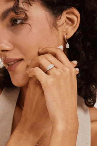 Three Stone Princess-cut Lab Diamond Engagement Ring in White Gold - Zaiyou Jewelry